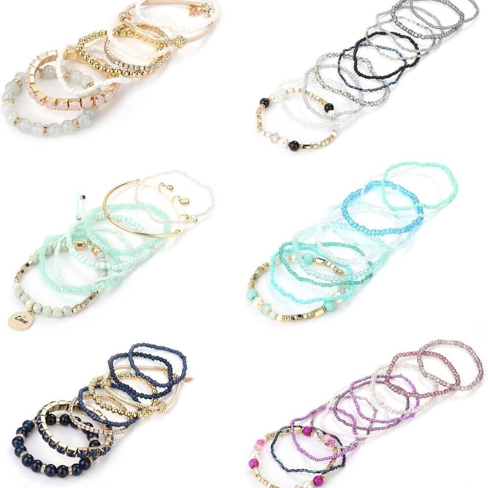 6 Sets Bohemian Stackable Bead Bracelets for Women Stretch Bohemian Style Stretc - Picture 5 of 7